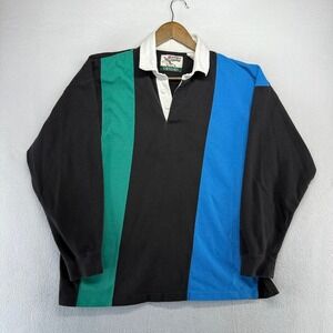 Vintage Savile Row Rugby Shirt Men's Large Black Patchwork Colorblock Thick 90s